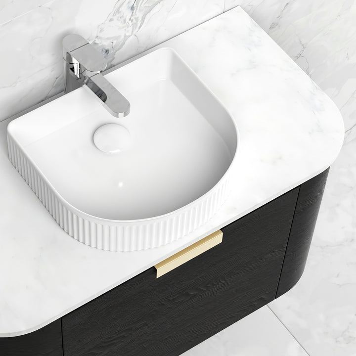 Bondi 750mm Black Oak Wall Hung Curve Vanity (12TH &amp; NTH Only)
