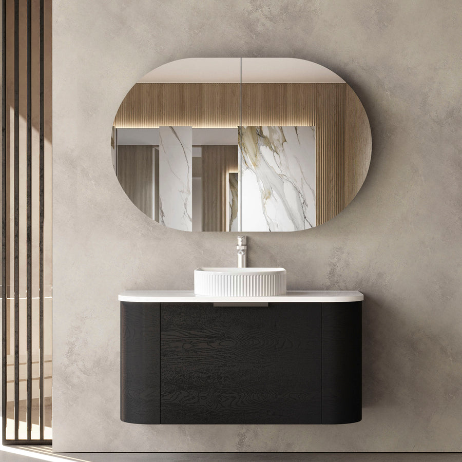 Bondi 900mm Black Oak Wall Hung Curve Vanity - Cabinet Only