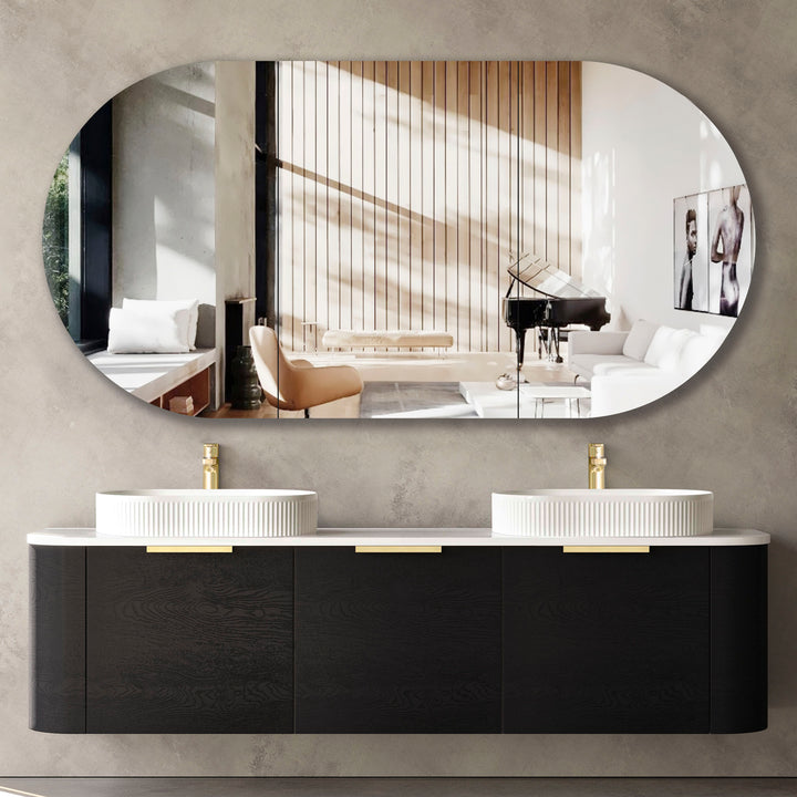 Bondi 1800mm Black Oak Wall Hung Curve Vanity - Cabinet Only
