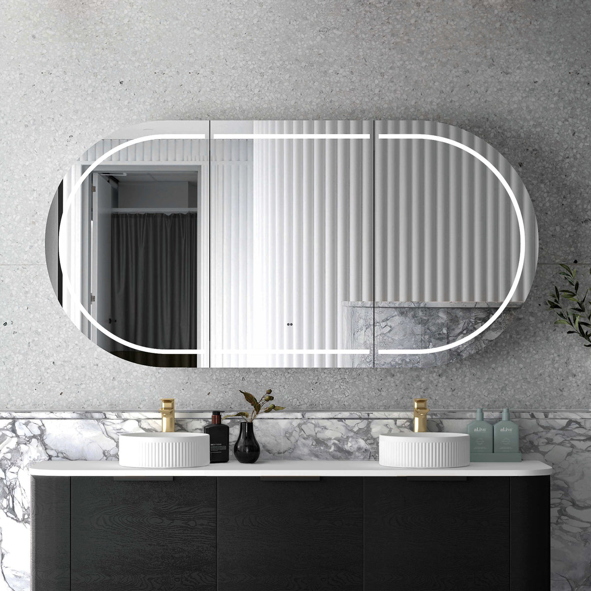 Bondi 1800mm Black Oak Wall Hung Curve Vanity