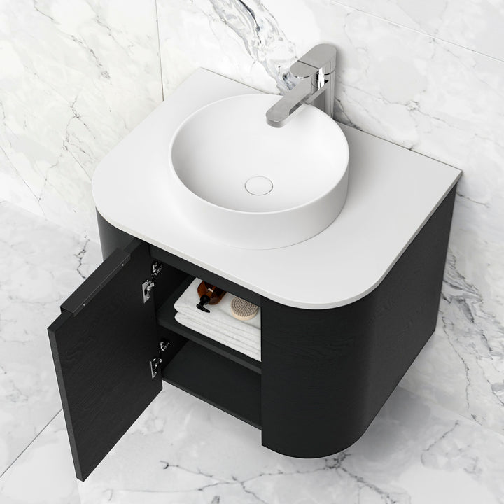 Bondi 600mm Black Oak Wall Hung Curve Vanity (12TH &amp; NTH Only)