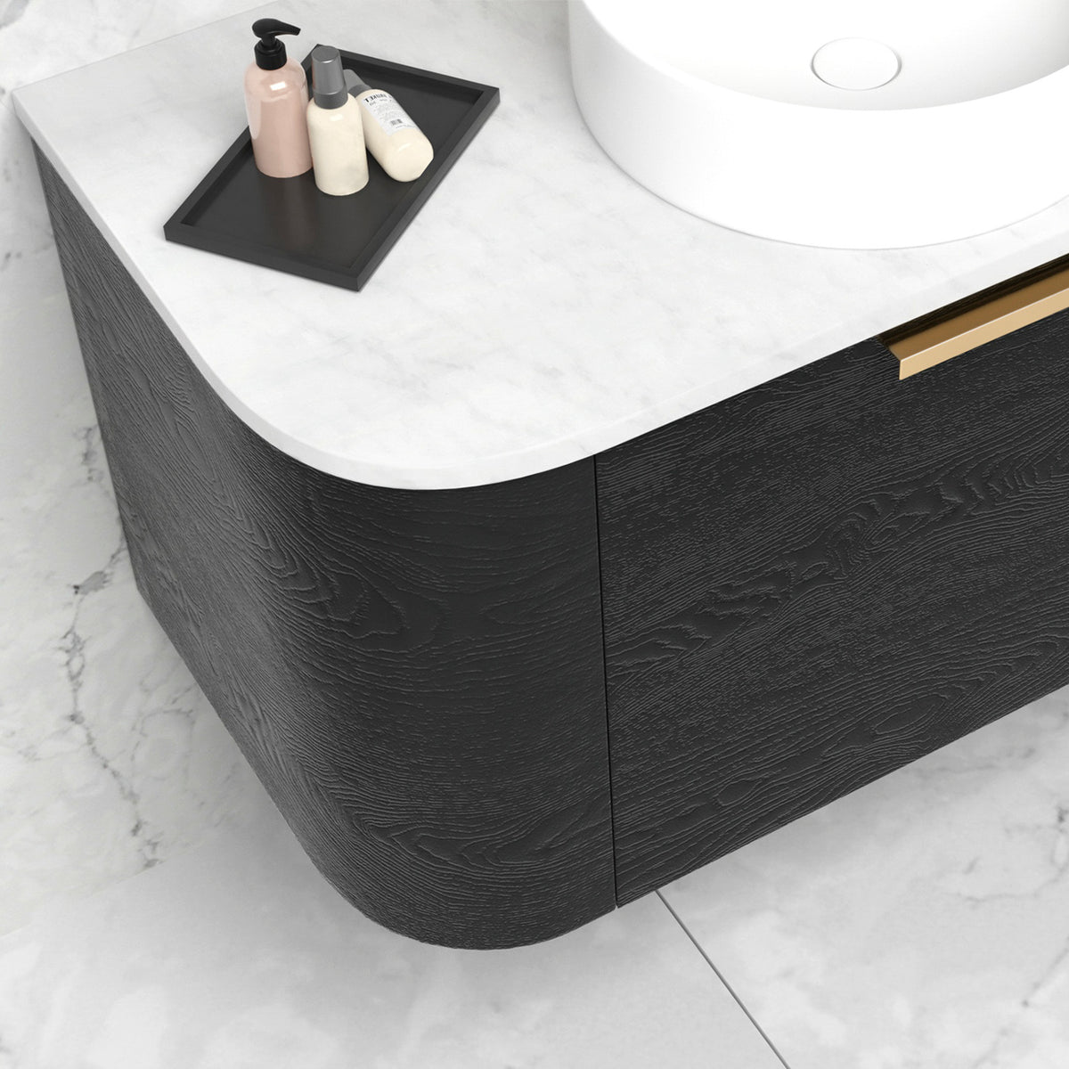 Bondi 600mm Black Oak Wall Hung Curve Vanity (12TH &amp; NTH Only)