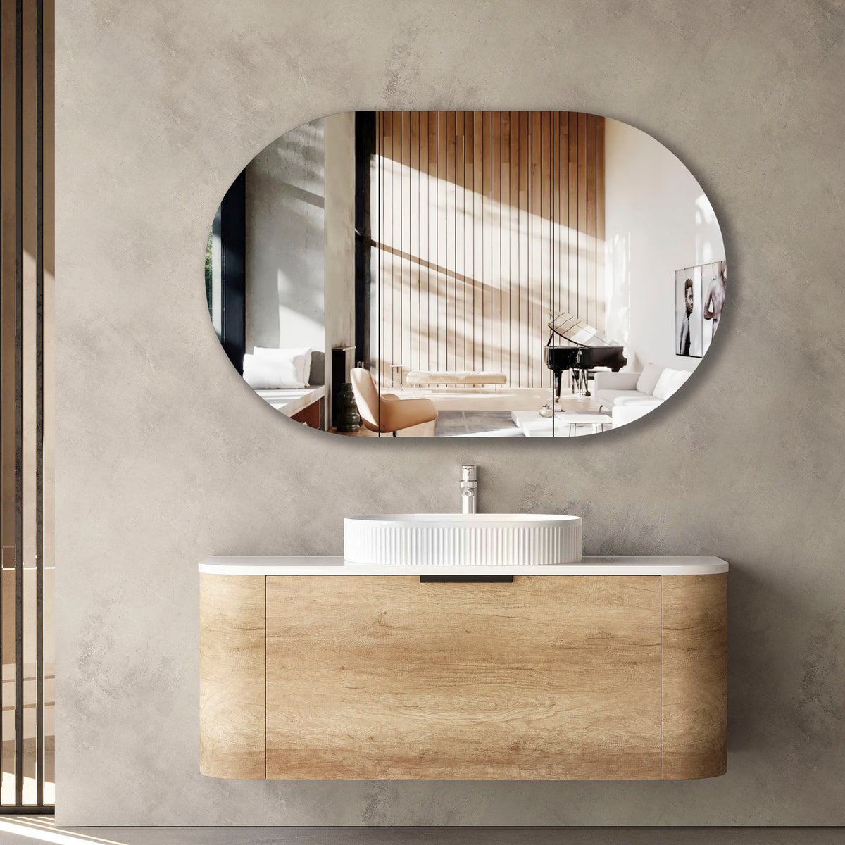 Bondi 1200mm Natural Oak Wall Hung Curve Vanity - Cabinet Only