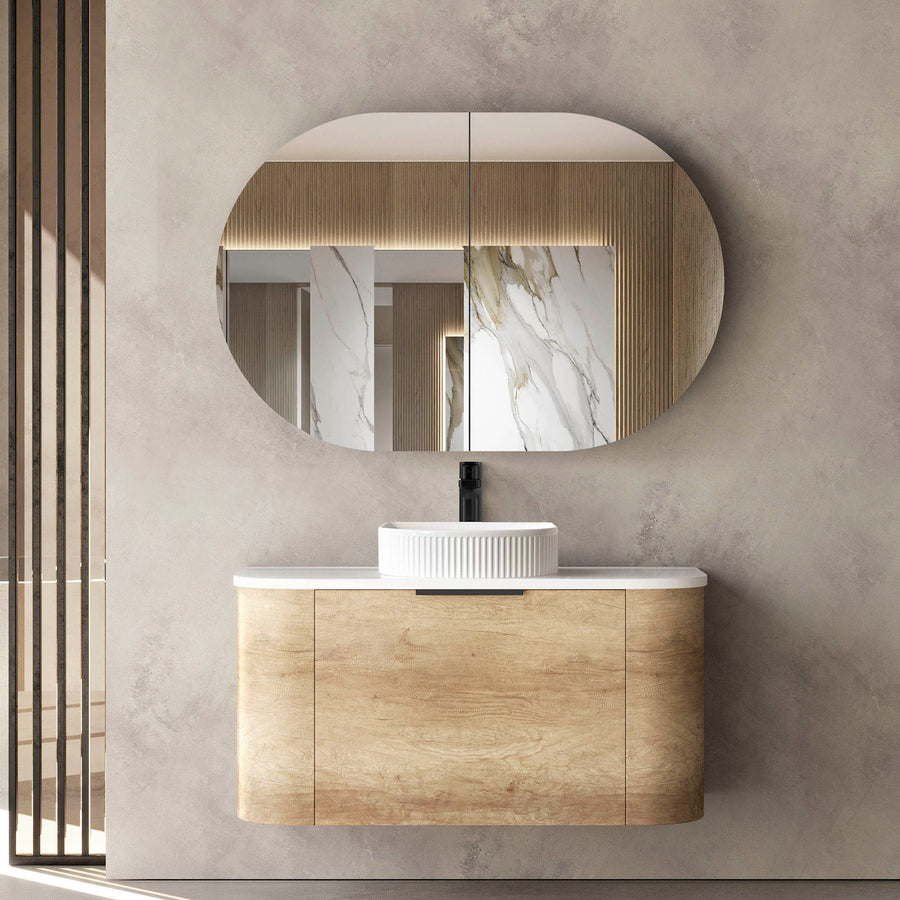 Bondi 900mm Natural Oak Wall Hung Curve Vanity - Cabinet Only