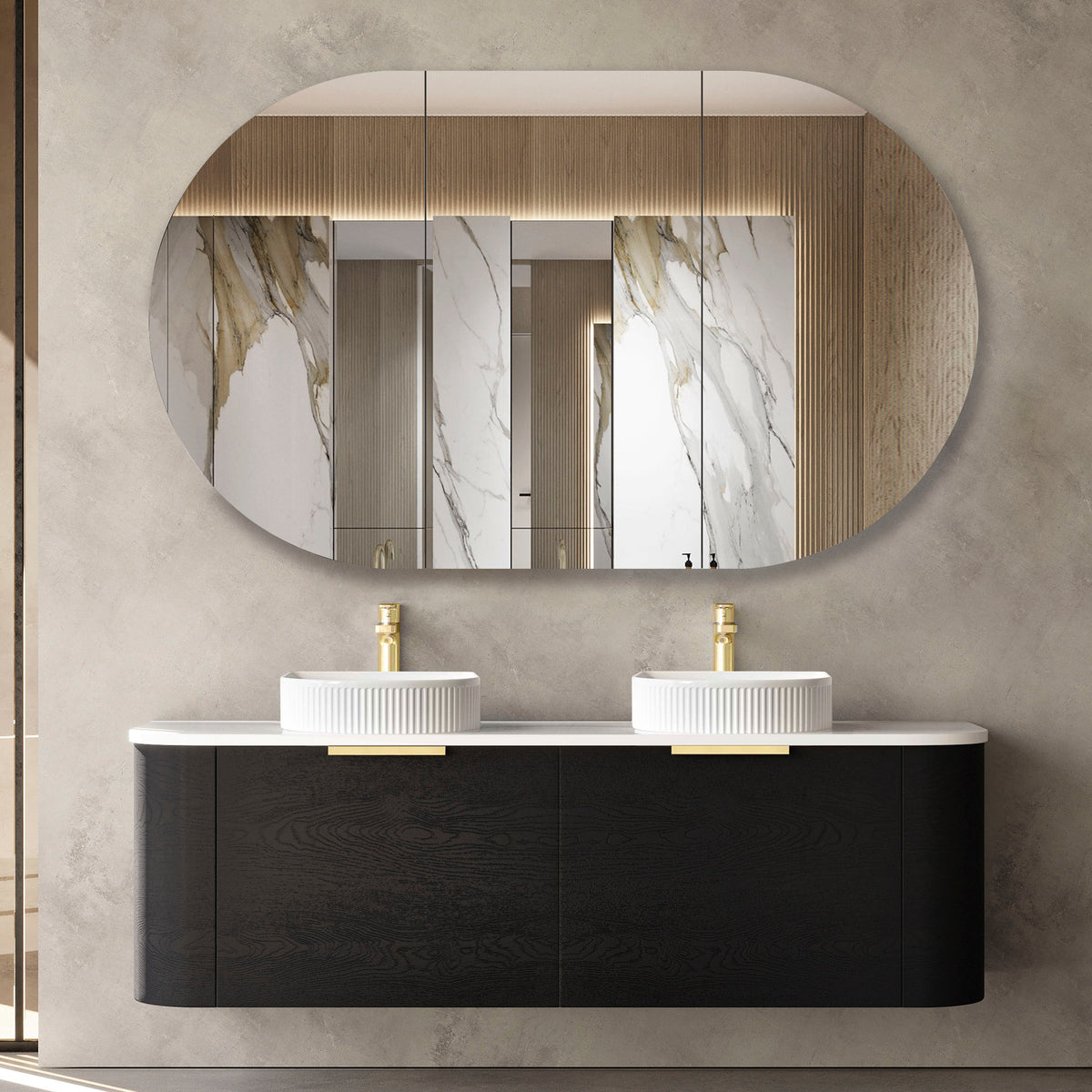 Bondi 1500mm Black Oak Wall Hung Curve Vanity - Cabinet Only