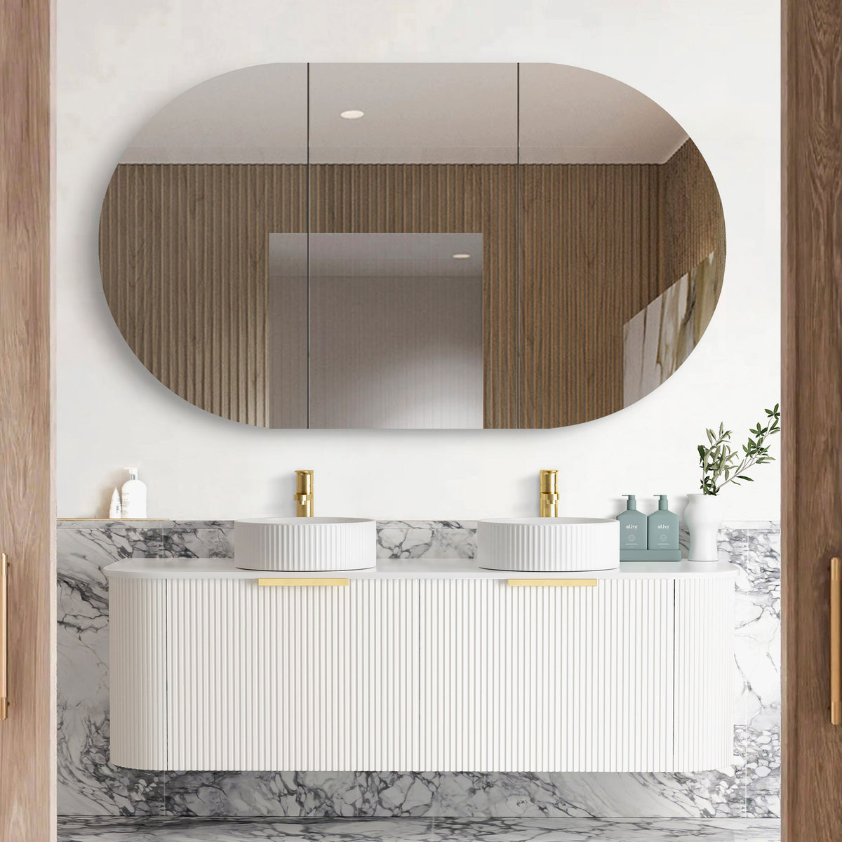 Bondi 1500mm Satin White Fluted Wall Hung Curve Vanity - Cabinet Only