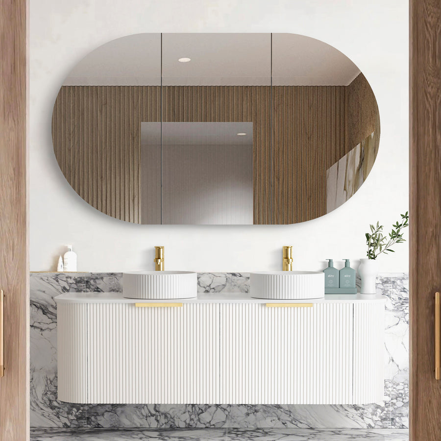 Bondi 1500mm Satin White Fluted Wall Hung Curve Vanity - Cabinet Only