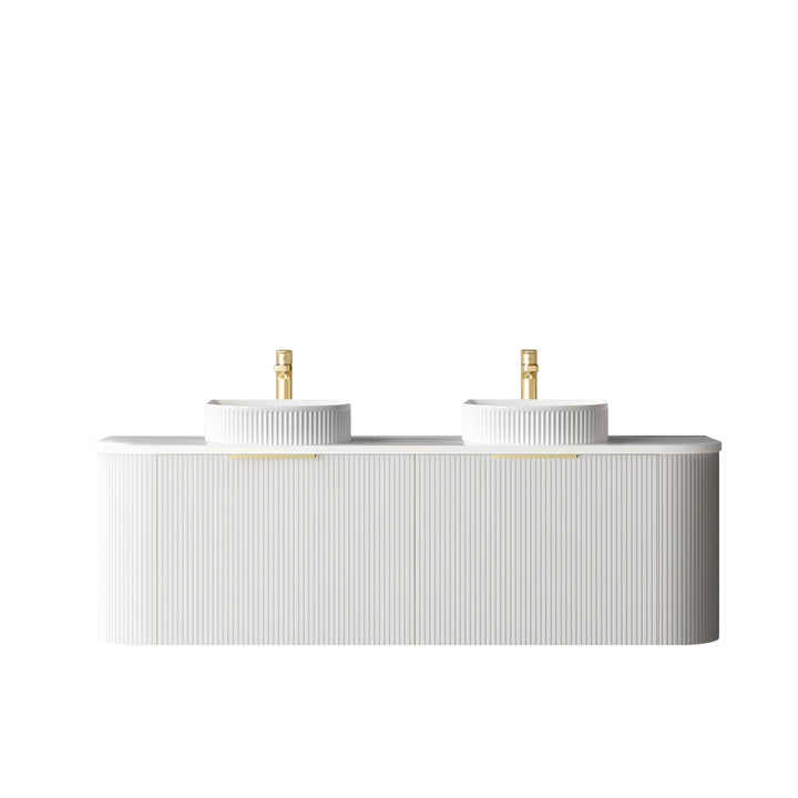 Bondi 1500mm Satin White Fluted Wall Hung Curve Vanity