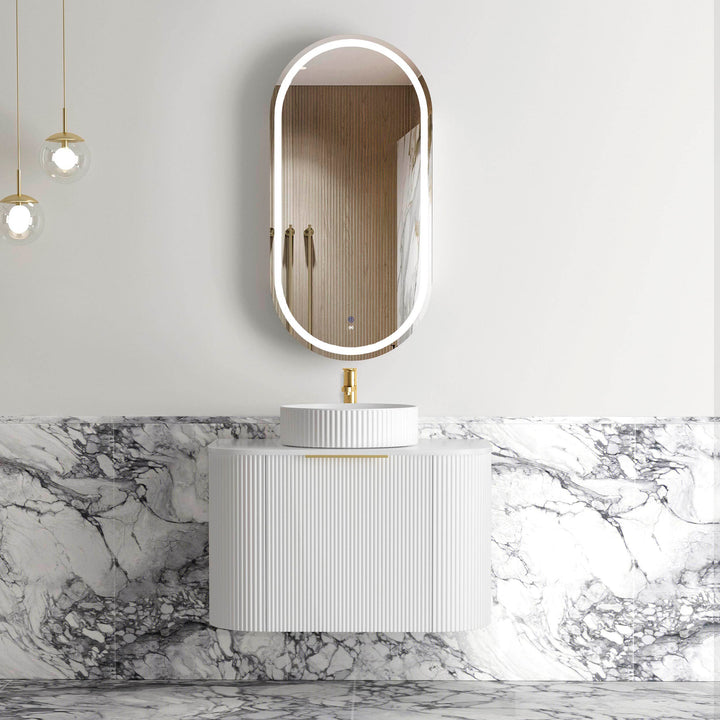 Bondi 750mm Satin White Fluted Wall Hung Curve Vanity (12TH &amp; NTH Only) - Cabinet Only