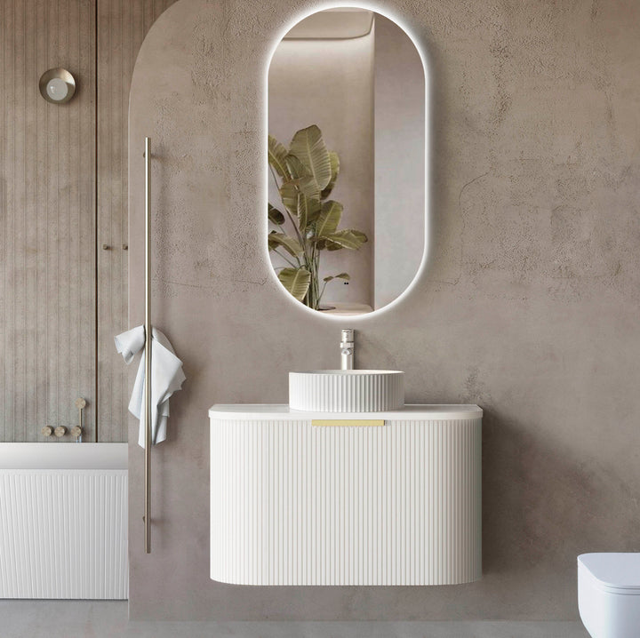 Bondi 750mm Satin White Fluted Wall Hung Curve Vanity (12TH &amp; NTH Only)