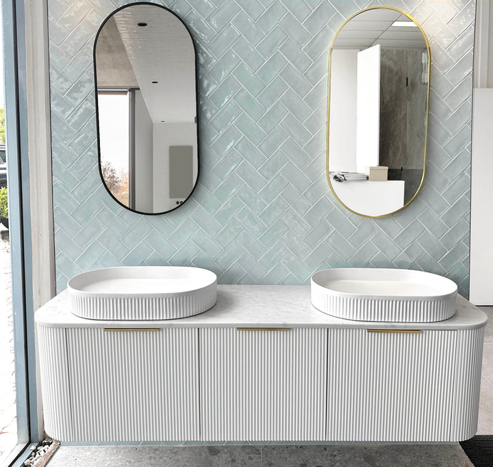 Bondi 1800mm Satin White Fluted Wall Hung Curve Vanity - Cabinet Only