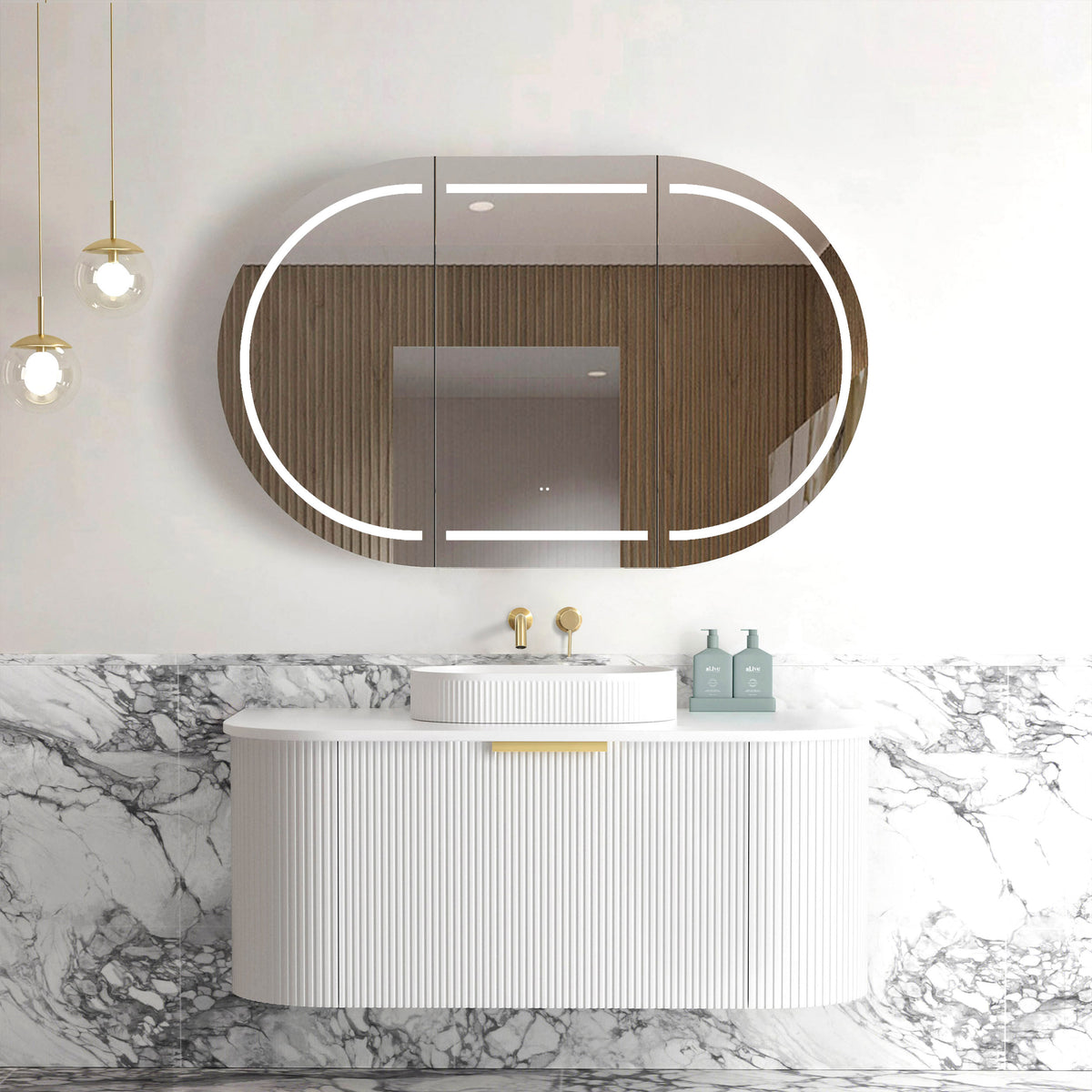 Bondi 1200mm Satin White Fluted Wall Hung Curve Vanity - Cabinet Only