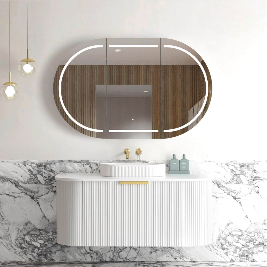 Bondi 1200mm Satin White Fluted Wall Hung Curve Vanity - Cabinet Only