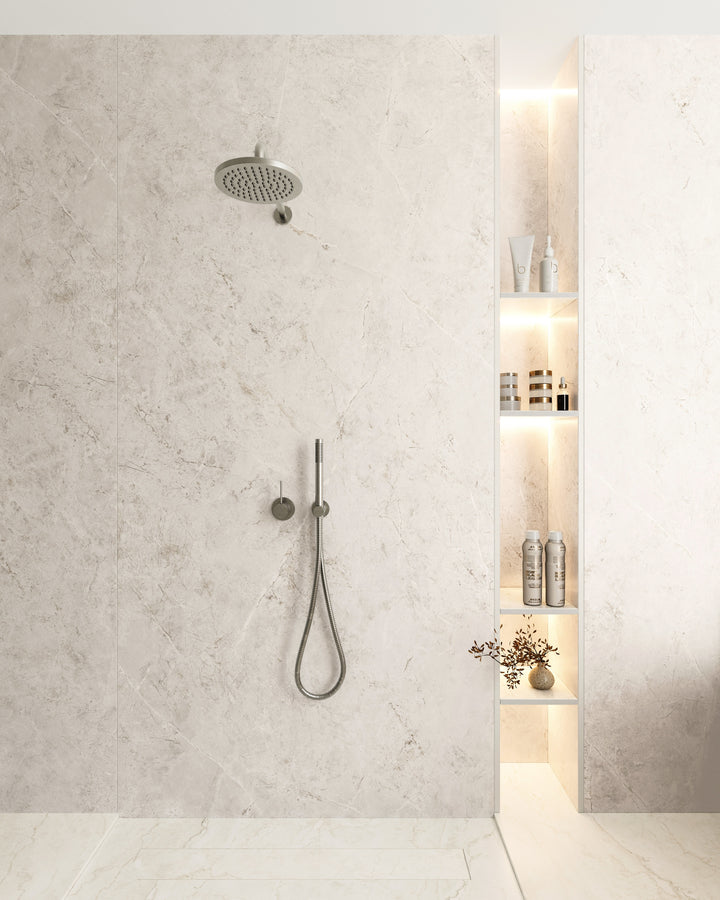 Dekton Evok in a shower with Dekton Thala