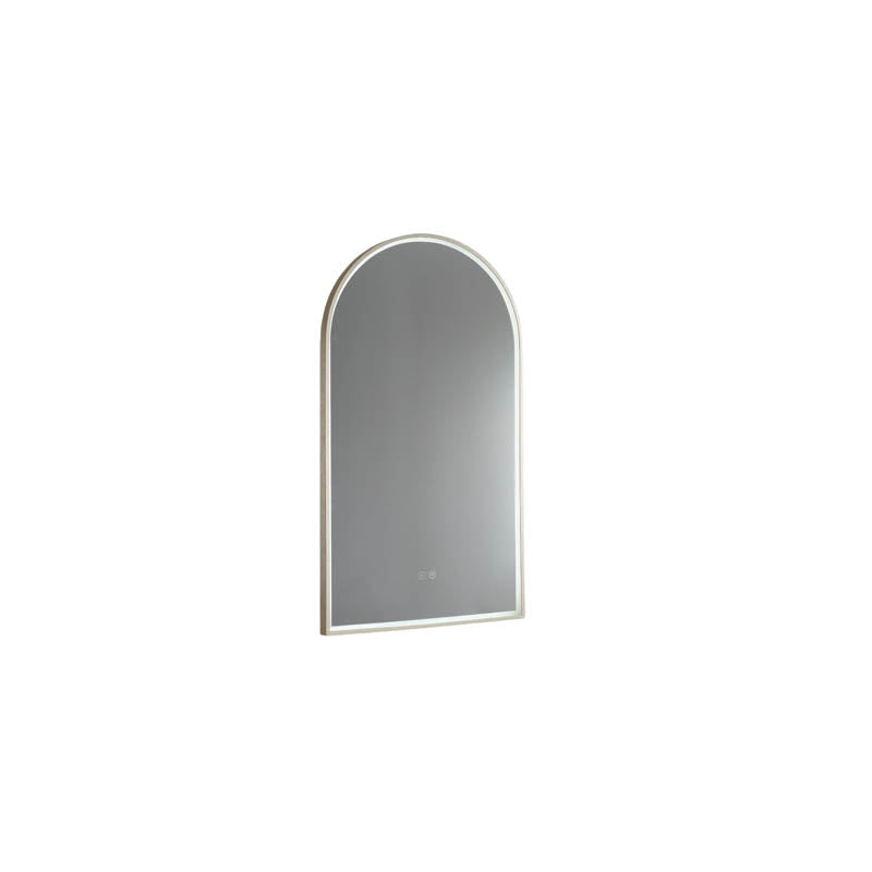 Arch LED Mirror with Demister and Portable Magnifier Baltic Brass detail view