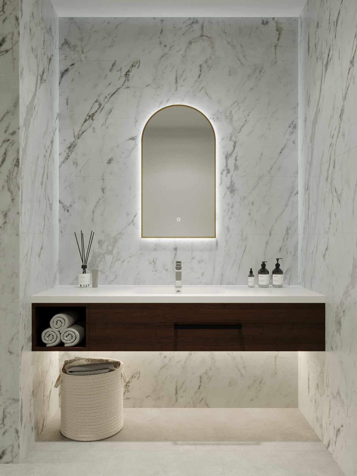 Framed A Series Arch LED Mirror Baltic Brass product view 2