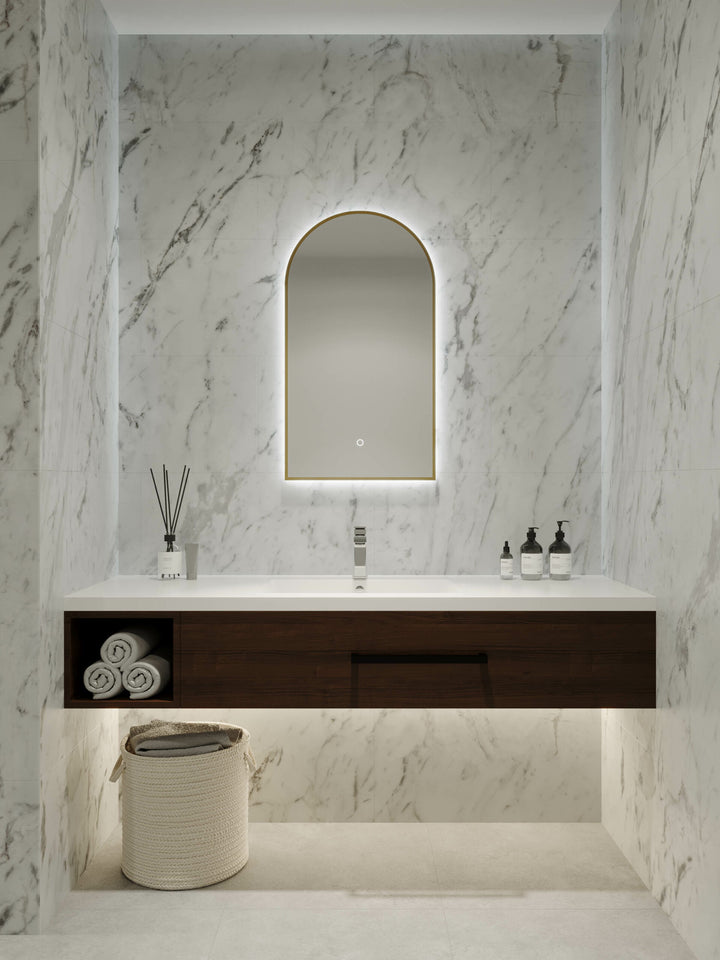 Framed A Series Arch LED Mirror Baltic Brass product view 2