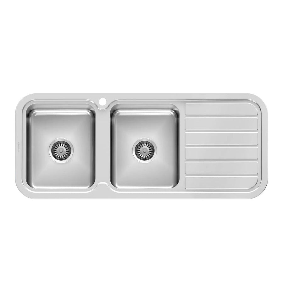 1000 Series Double Left Hand Bowl Sink with Drainer and Taphole - Stainless Steel