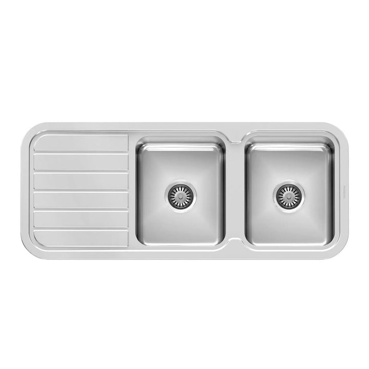 1000 Series Double Bowl Sink with Drainer and No Taphole - Stainless Steel