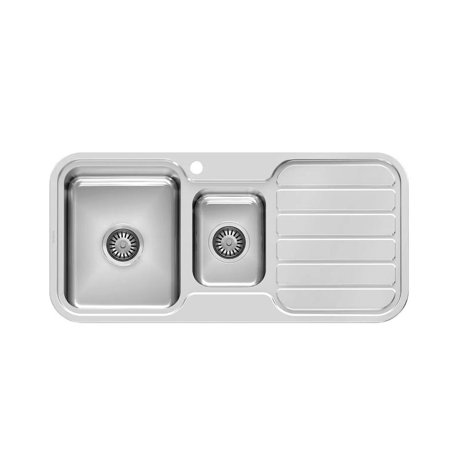 1000 Series 1 and 1/3 Left Hand Bowl Sink with Drainer and Taphole - Stainless Steel