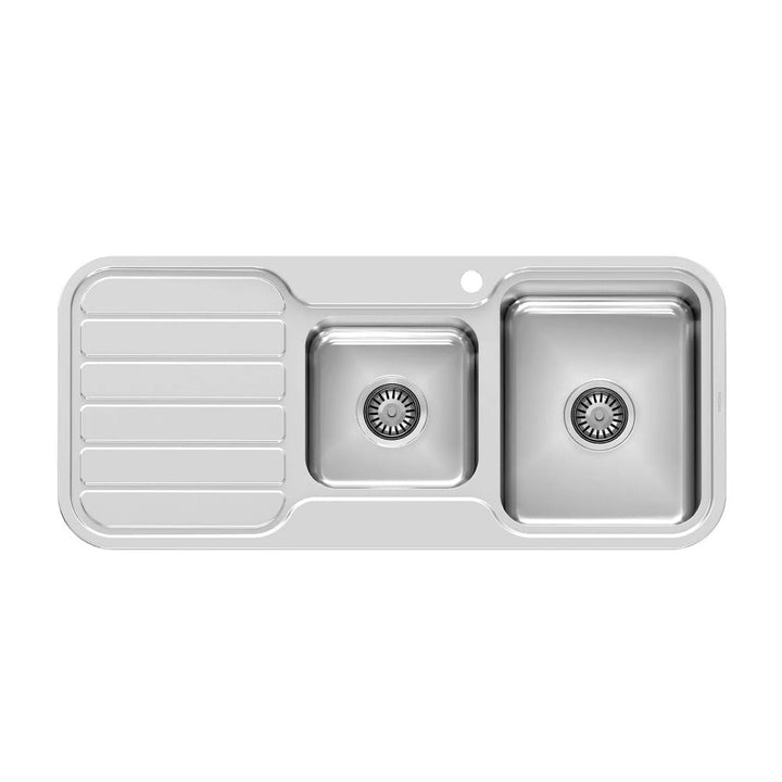 1000 Series 1 and 3/4 Right Hand Bowl Sink with Drainer and Taphole - Stainless Steel