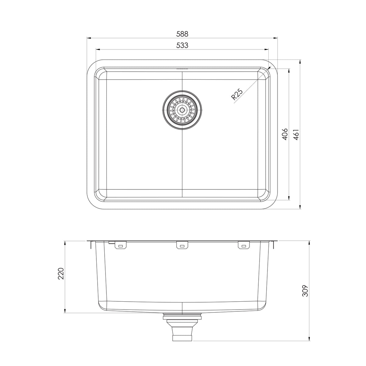 2000 Series Large Single Bowl Sink - Stainless Steel