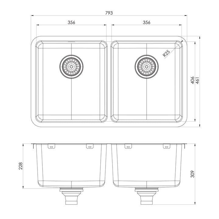 2000 Series Double Bowl Sink - Stainless Steel