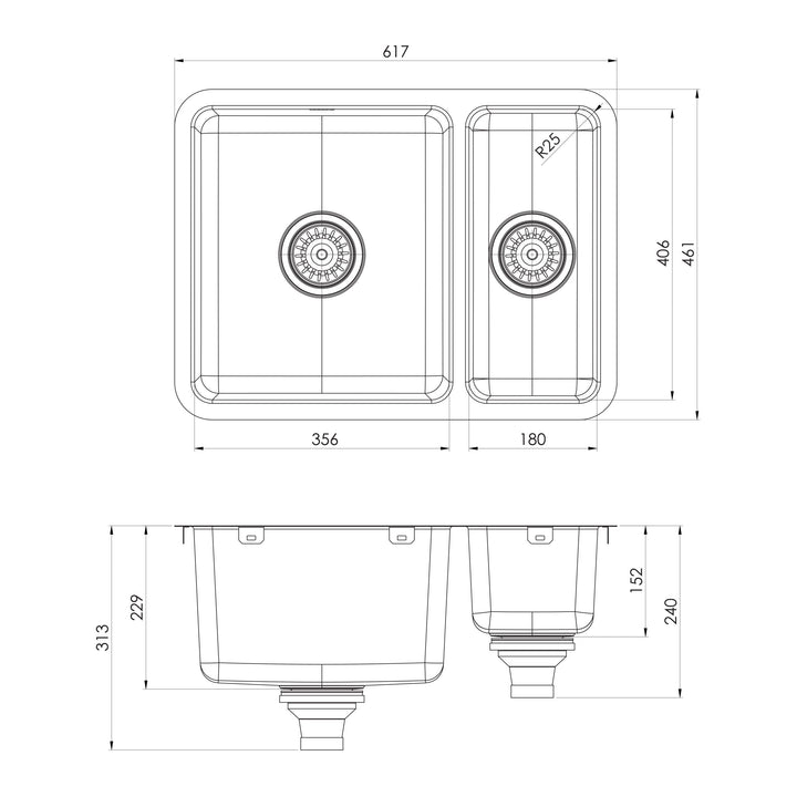2000 Series 1 and 1/2 Bowl Sink - Stainless Steel