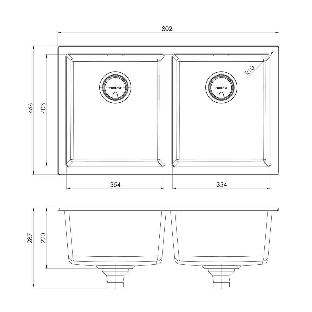 5000 Series Double Bowl Sink - Matte White