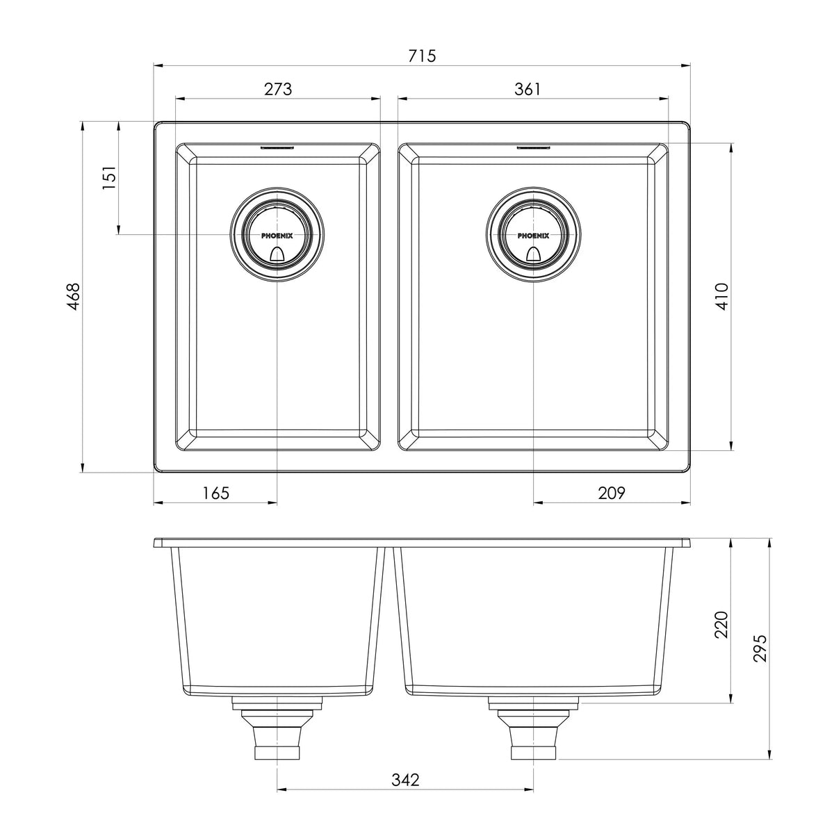 5000 Series 1 and 3/4 Right Hand Bowl Sink - Matte Black