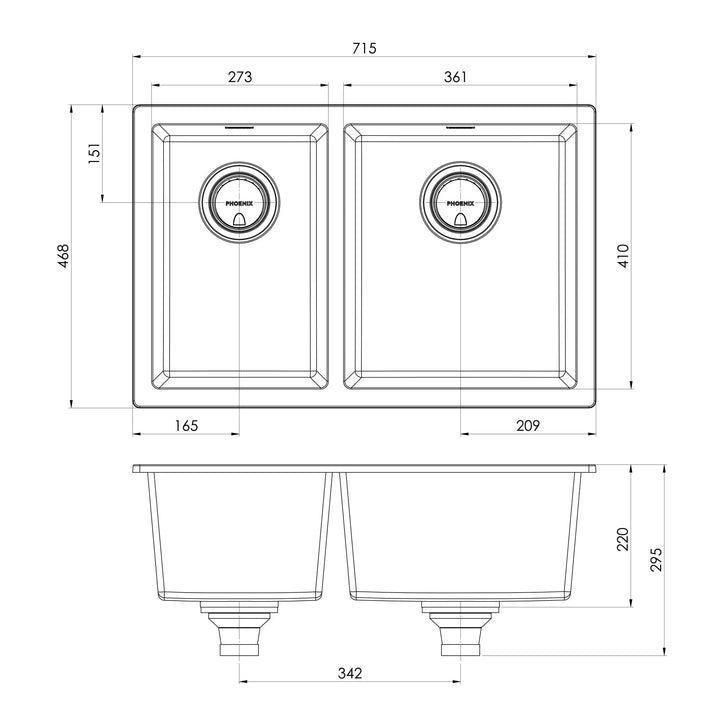 5000 Series 1 and 3/4 Right Hand Bowl Sink - Matte Black