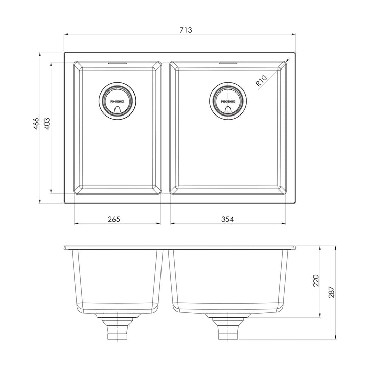 5000 Series 1 and 3/4 Right Hand Bowl Sink - Matte White