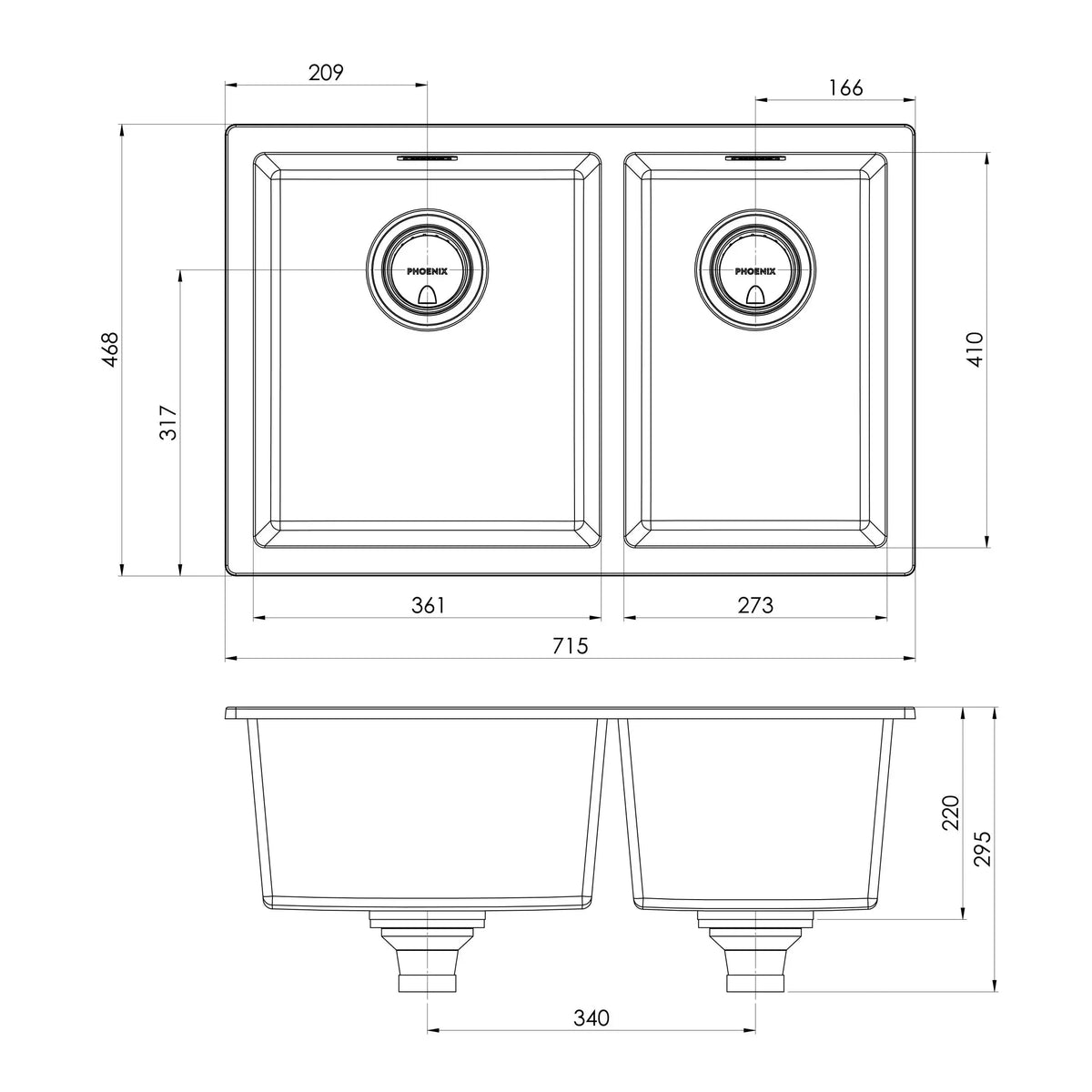 5000 Series 1 and 3/4 Left Hand Bowl Sink - Matte Black
