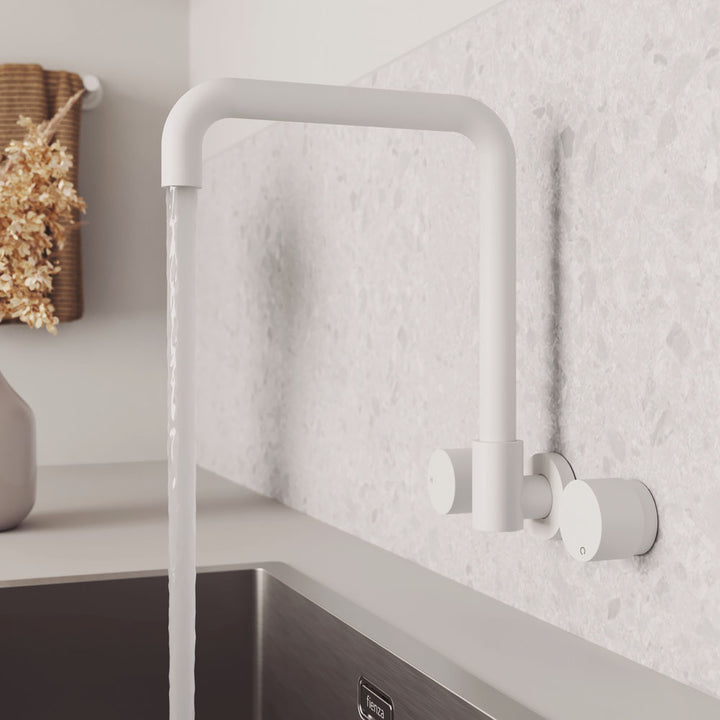 Kaya Squareline Wall Set, Round Taps - Matte White
