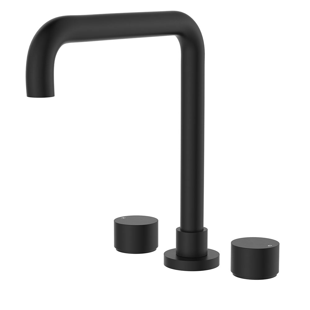 Kaya Squareline Hob Set, Round Taps - Matte Black