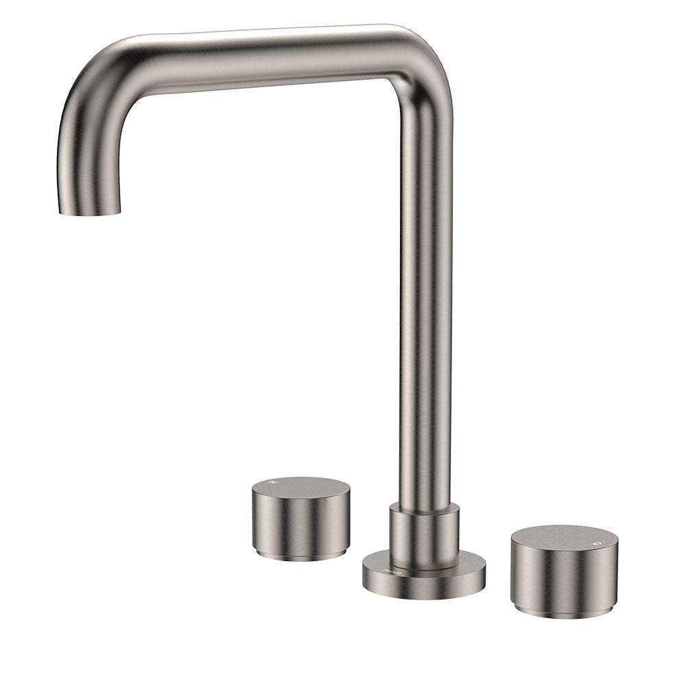 Kaya Squareline Hob Set, Round Taps - Brushed Nickel