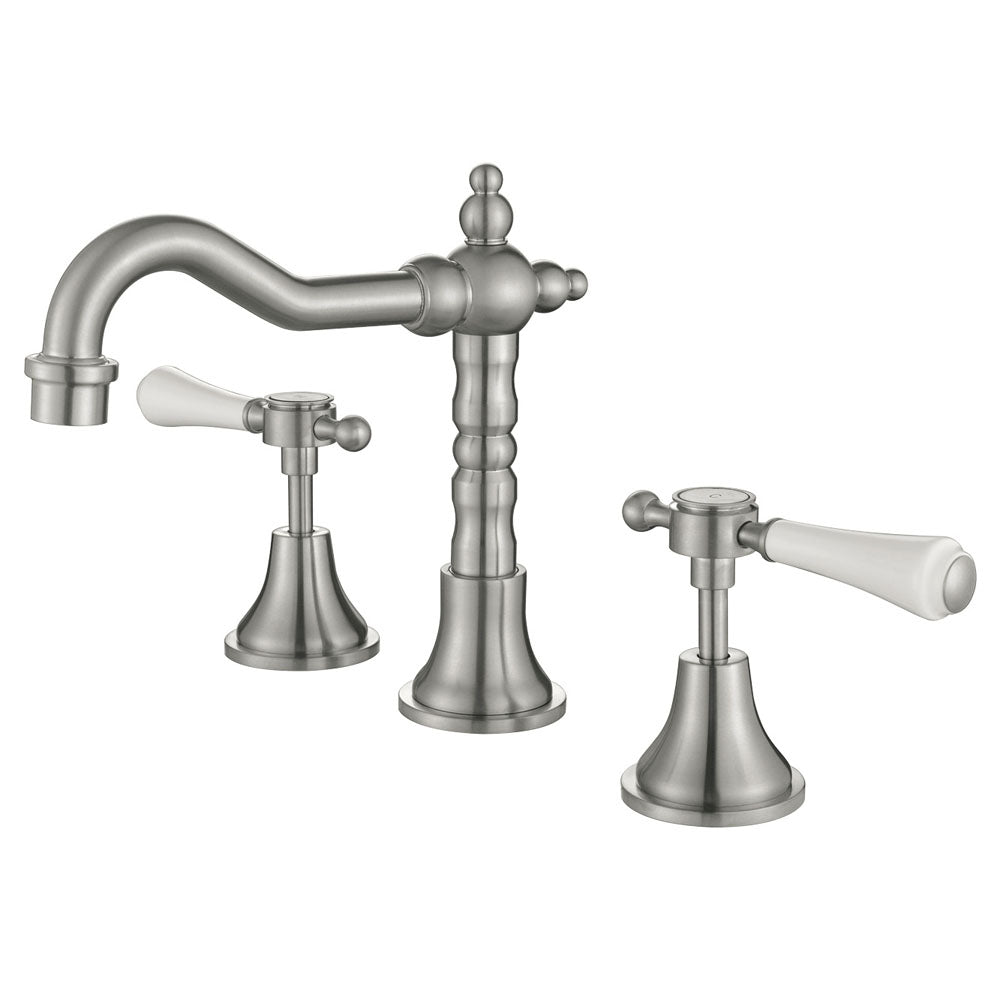 Lillian Lever Basin Set - Brushed Nickel with Ceramic White Handle