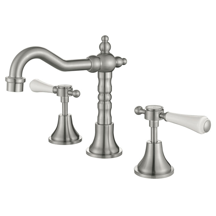 Lillian Lever Basin Set - Brushed Nickel with Ceramic White Handle