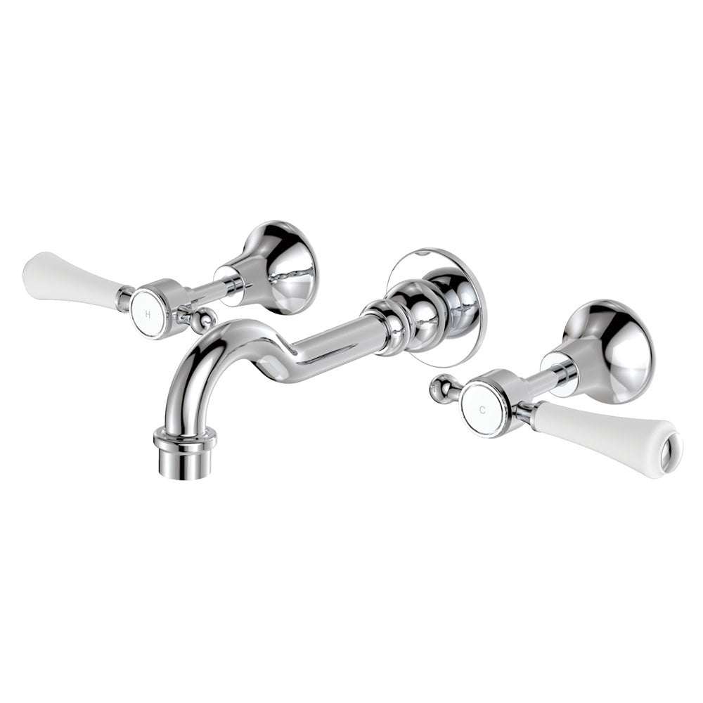 Lillian Lever Basin/Bath Wall Set - Chrome with Ceramic White Handle