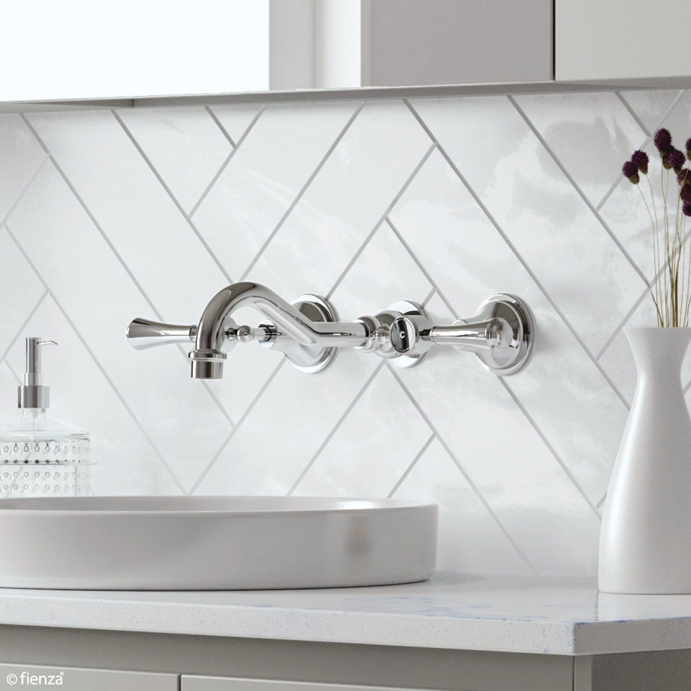 Lillian Lever Basin/Bath Wall Set - Chrome