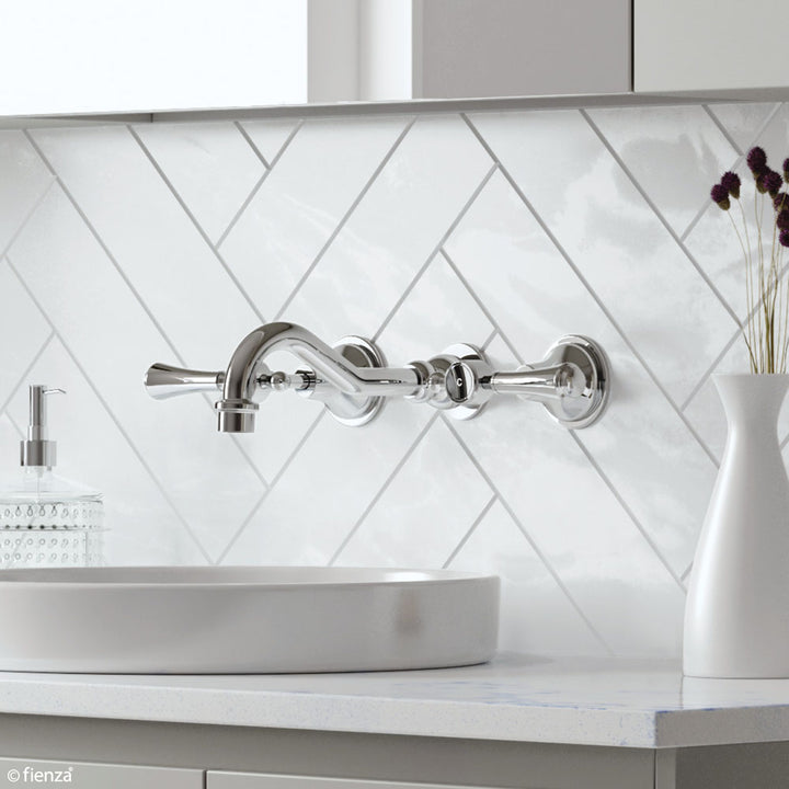 Lillian Lever Basin/Bath Wall Set - Chrome