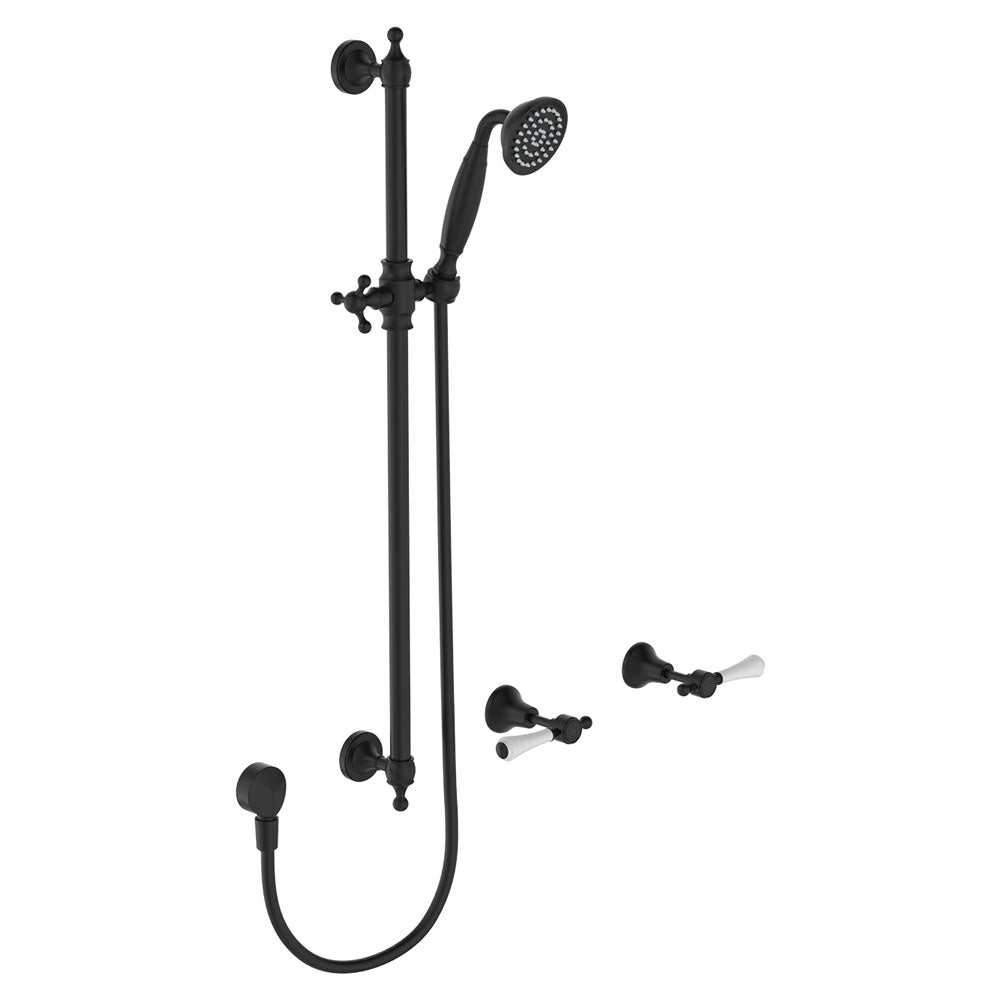 Lillian Lever Rail Shower Set - Matte Black with Ceramic White Handle