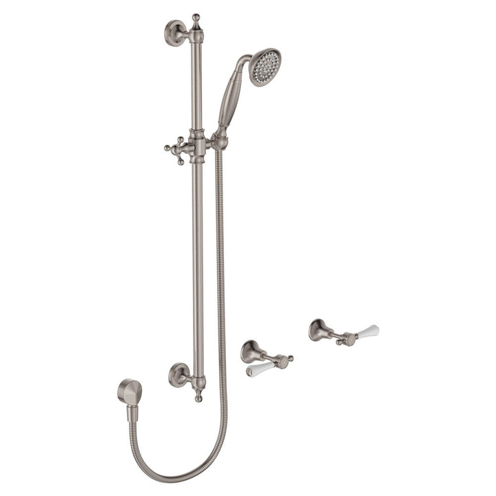 Lillian Lever Rail Shower Set - Brushed Nickel with Ceramic White Handle