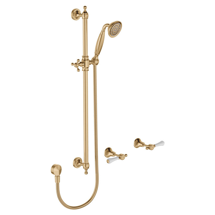 Lillian Lever Rail Shower Set - Urban Brass with Ceramic White Handle