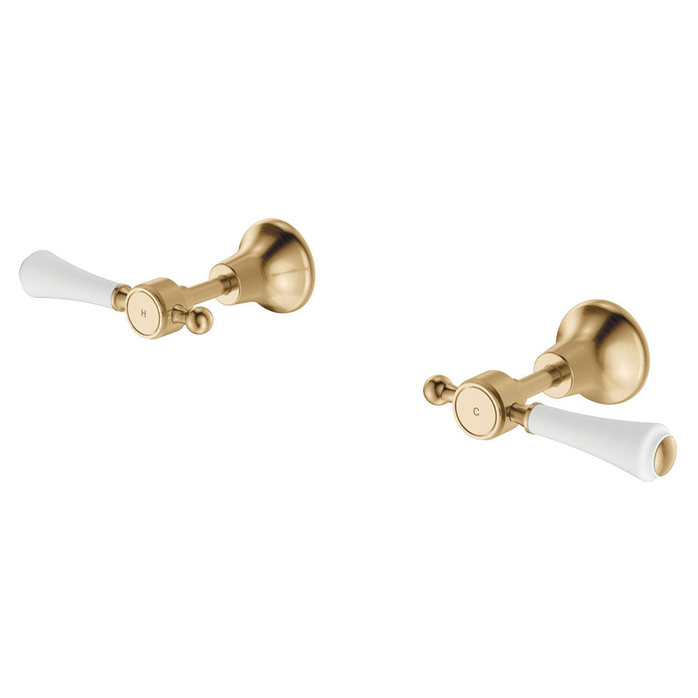 Lillian Lever Wall Top Assemblies - Urban Brass with Ceramic White Handle