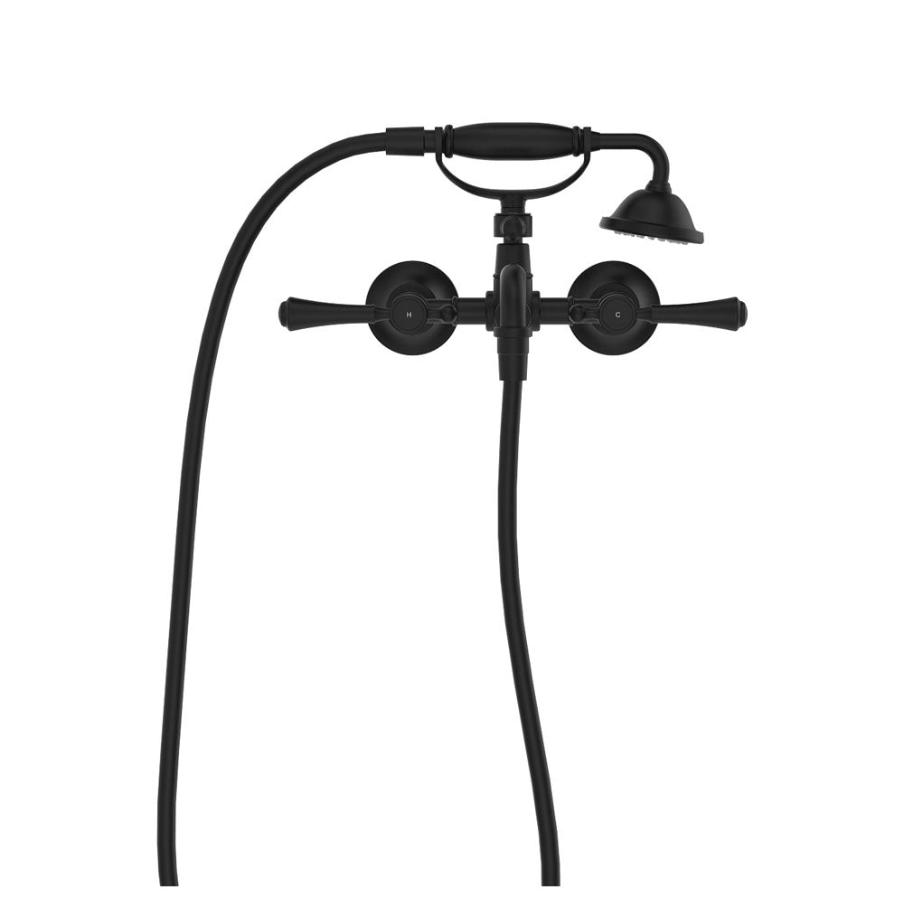 Lillian Lever Exposed Bath Tap Set with Hand Shower - Matte Black