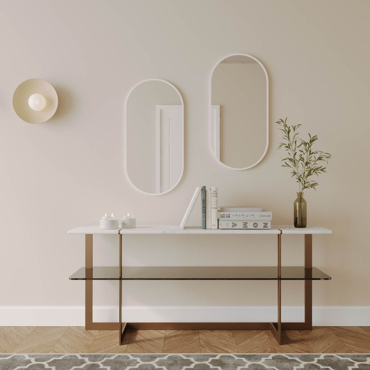 Modern Oblong Mirror Milano White product view 3