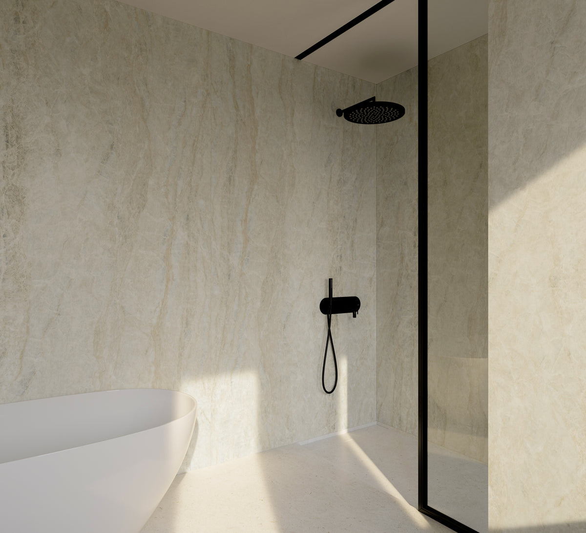 Dekton Nara in a bathroom, close-up (first photo)