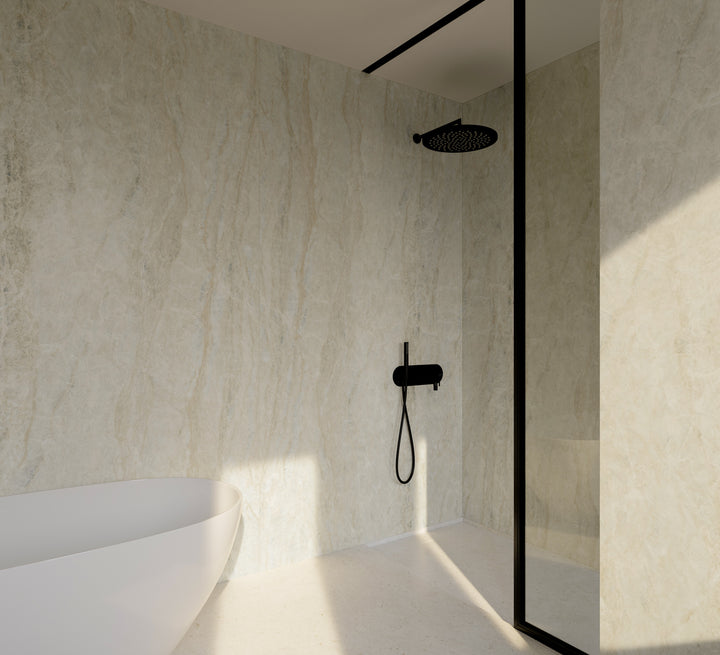 Dekton Nara in a bathroom, close-up (first photo)