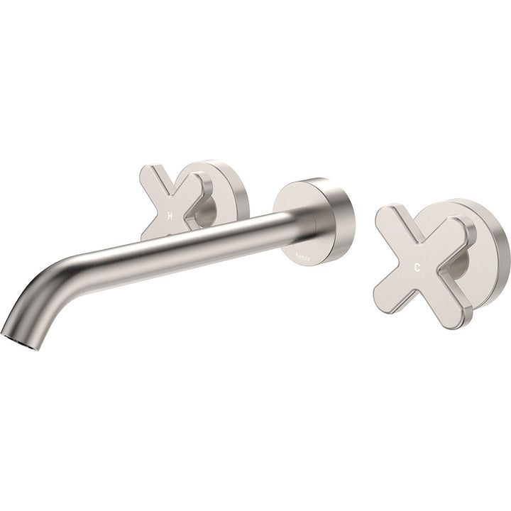 Kaya Wall Set, Cross Taps, 220mm - Brushed Nickel